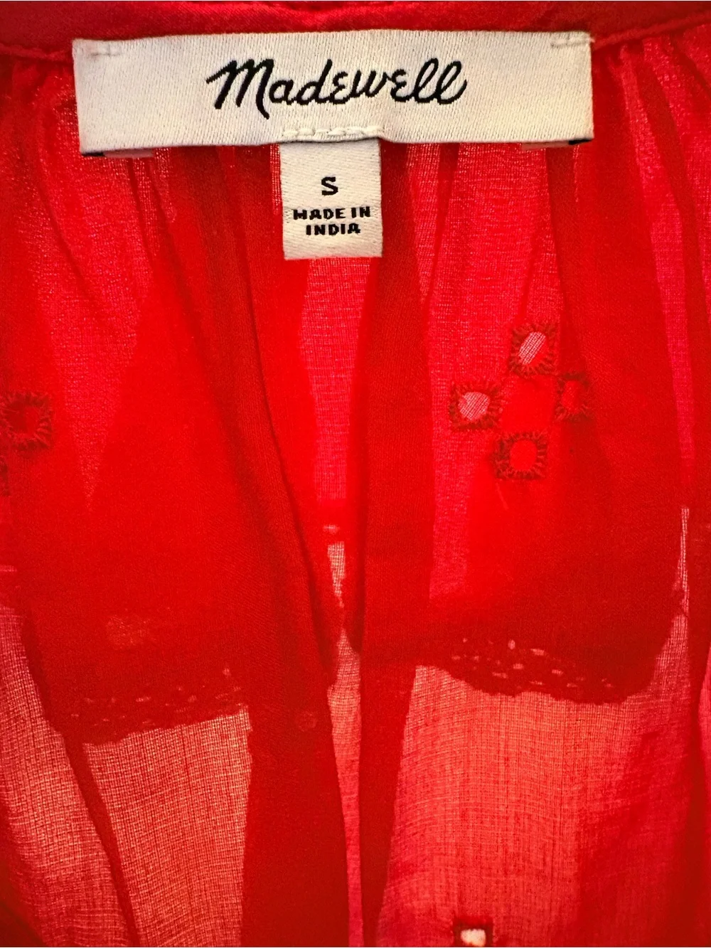 Madewell Ruffled Puff-Sleeve Top in Red Size Small